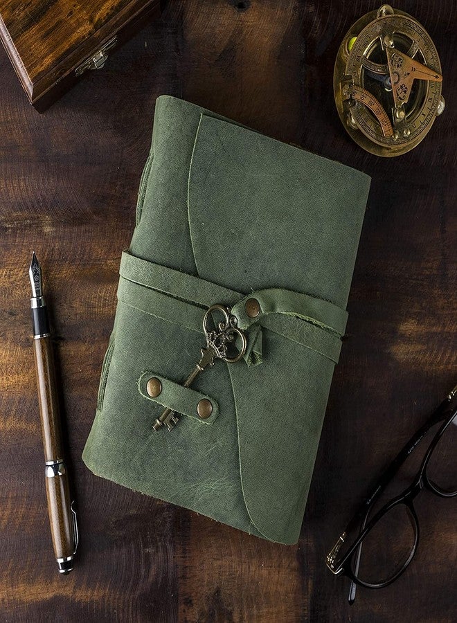 TUZECH Vintage Leather Journal - Handmade Deckle Edge Paper Notebook - Antique Leather Bound Sketchbook for Writing, Drawing, Book of Shadows & Gifts (7x5 Inches) (Green) - Image 3